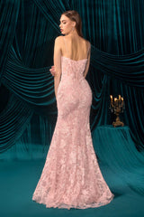 Andrea & Leo A1499 Ethereal Floral Lace Thigh High Slit Fitted Lace Gown