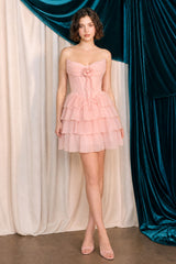 Andrea & Leo A1521 Strapless Layered Chiffon A-Line Mini Dress
