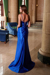 Nox Anabel A1588 Sleeveless Satin Sweetheart Neckline Dress with Slit