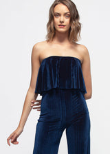Women's Ribbed Velvet Tube Top Jumpsuit In Ultra Marine - treasures-4-u-2-day
