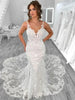 Boho Mermaid Wedding Open Back V-Neck Lace Spaghetti Strap Bridal Gown Vestidos De Novia