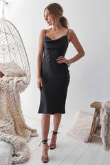 Aspen Cocktail Party Adjustable Midi Dress (Black Satin) - treasures-4-u-2-day