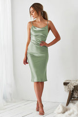 The Aspen Adjustable Slip-On Satin Midi Dress (Sage Satin) - treasures-4-u-2-day