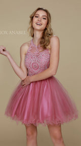 Nox Anabel B652 Short Dress Poofy A-Line Tulle Skirt Halter Neck