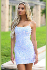 Juliette Sequin Studded Cocktail Party Mini Dress (White) - treasures-4-u-2-day