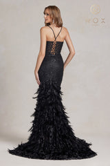Nox Anabel C1111 Glitter Feather Skirt Mermaid Gown