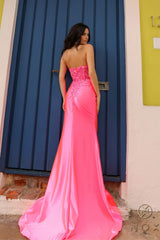 Nox Anabel C1346 Long Strapless Floral Applique Boned Satin Gown