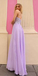 Nox Anabel C1462 Long A-Line Flowy Chiffon Embroidered Lace Dress