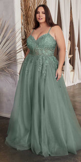 Ladivine C148 Long Strapless Lace and Tulle Glitter A-Line Ballgown
