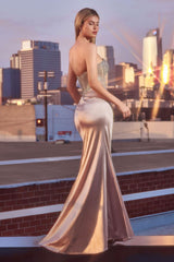 Ladivine C161 Strapless Crystal and Satin Fitted Dress