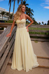 Nox Anabel C1617 Strapless Applique Corset with Chiffon Skirt Dress