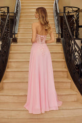 Nox Anabel C1617 Strapless Applique Corset with Chiffon Skirt Dress