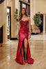 Nox Anabel C1630 Stretch Glitter Satin Fitted Strapless Prom Gown