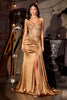 Ladivine C173 Long Fitted Halter Formal Gown Corset Bodice Leg Slit