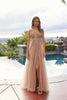 Nox Anabel C1843 Mesh A-Line Peaked Neckline Sequin Prom Ball Gown