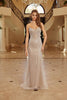 Nox Anabel C1844 Strapless Beaded Tulle Prom Gown Peaked Neckline