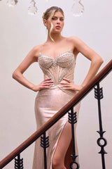 Ladivine CA121 Long Fitted Gown Embellished Corset Bodice Sweetheart