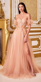 Cinderella Divine CB080 Long Strapless Tulle Floral Ball Gown