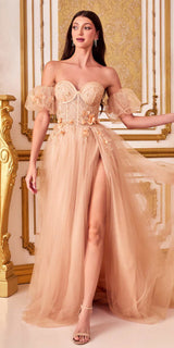 Cinderella Divine CB080 Long Strapless Tulle Floral Ball Gown