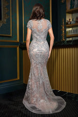 Ladivine CC0915 Cap Sleeve V-Neckline Mermaid Gown