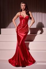 Ladivine CC2397 Dress Glitter Dusted Fitted Stretch Satin Gown