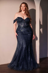 Ladivine CC341C Off The Shoulder Beaded Curve Gown