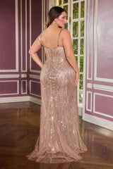 Ladivine CC398C Dress Strapless Beaded Fitted Plus Size Prom Gown