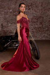 Ladivine CC456 Glitter Satin Strech Fitted Evening Gown
