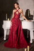 Ladivine CC495 Halter Neckline Beaded Motif Fitted Gown