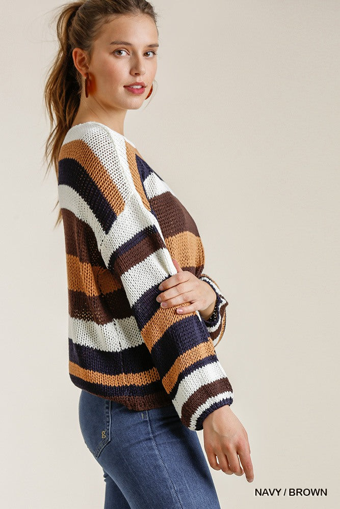 Our Best 100% Acrylic Chic-n-Classy Multicolored Stripe Round Neck Long Sleeve Knit Sweater