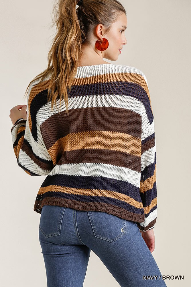 Our Best 100% Acrylic Chic-n-Classy Multicolored Stripe Round Neck Long Sleeve Knit Sweater