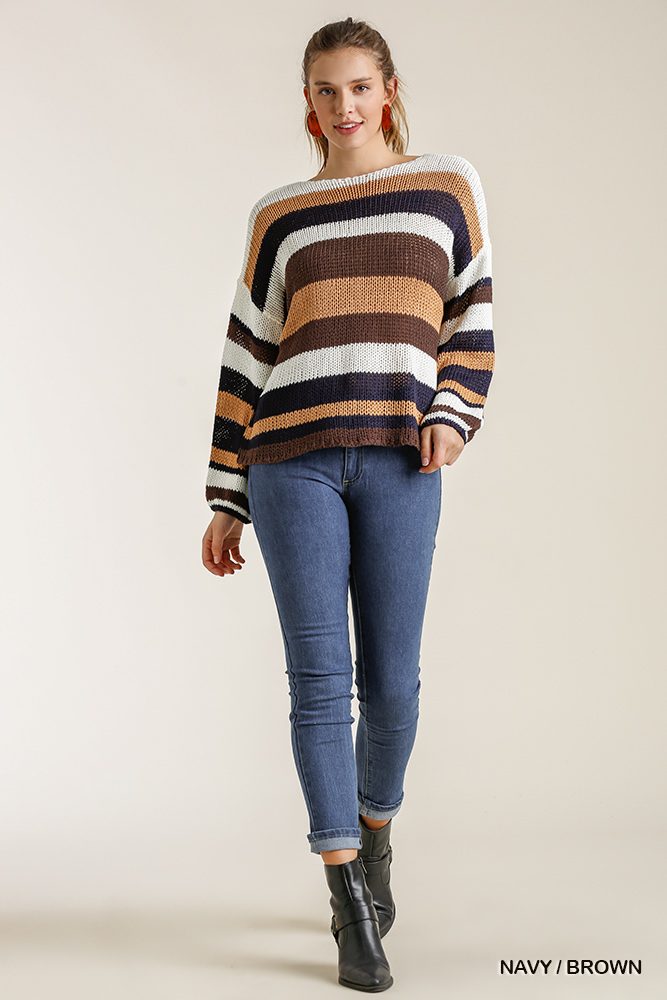 Our Best 100% Acrylic Chic-n-Classy Multicolored Stripe Round Neck Long Sleeve Knit Sweater