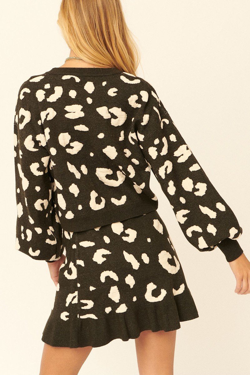 Samantha On Safari Polyester Blend Leopard Print Knit Pullover Sweater-Pair With Our Samantha On Safari Skirt (Black)