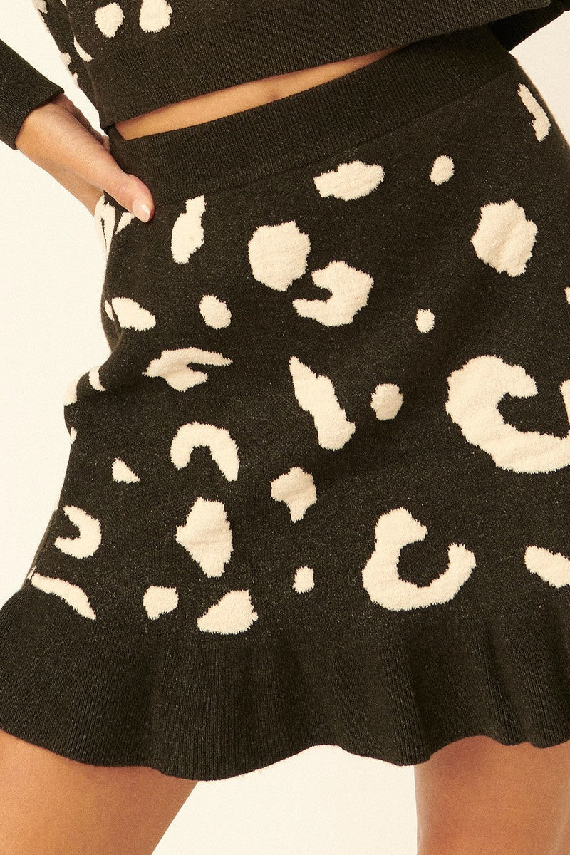 Samantha On Safari Polyester Blend Leopard Print Knit Mini Skirt-Pair With Our Samantha On Safari Top (Black)