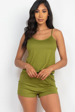 Carianne Cami Polyester/Spandex Blend Two Piece Jersey Fabric Top & Shorts Set (Olive Branch)