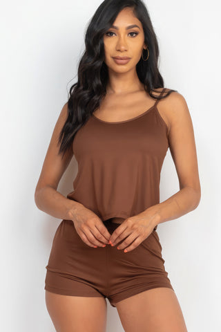 Carianne Cami Polyester/Spandex Blend Two Piece Jersey Fabric Top & Shorts Set (Downtown Brown)