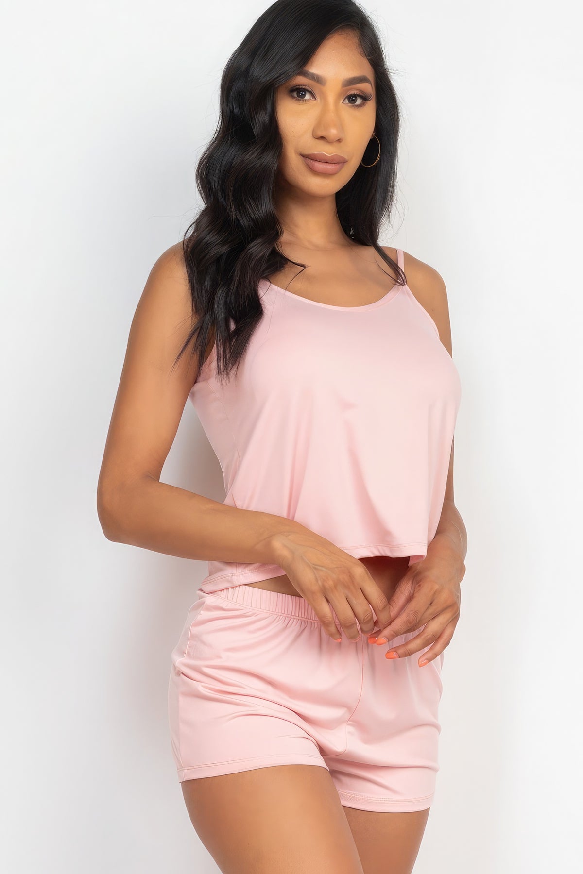 Carianne Cami Polyester/Spandex Blend Two Piece Jersey Fabric Top & Shorts Set (Blush)