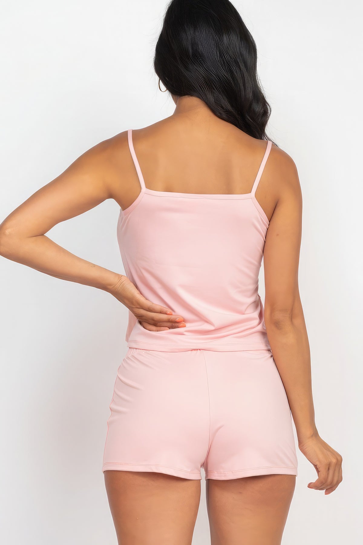 Carianne Cami Polyester/Spandex Blend Two Piece Jersey Fabric Top & Shorts Set (Blush)