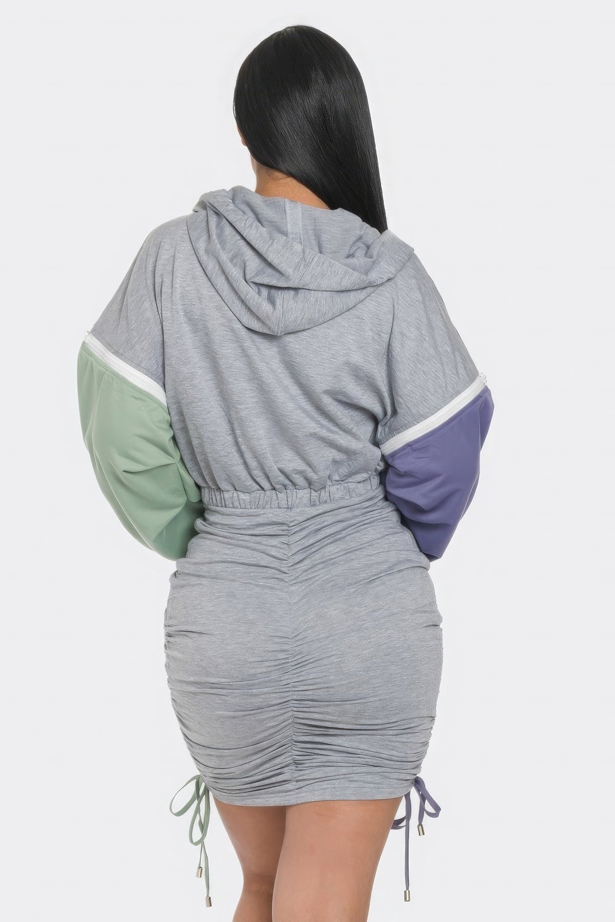 Our Best Polyester/Spandex Detachable Front Zipper Grey Purple Sage Colorblock Mini Dress (Multi)