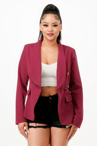 Our Best Polyester/Spandex Blend Double Breasted Blazer Jacket (Plum)