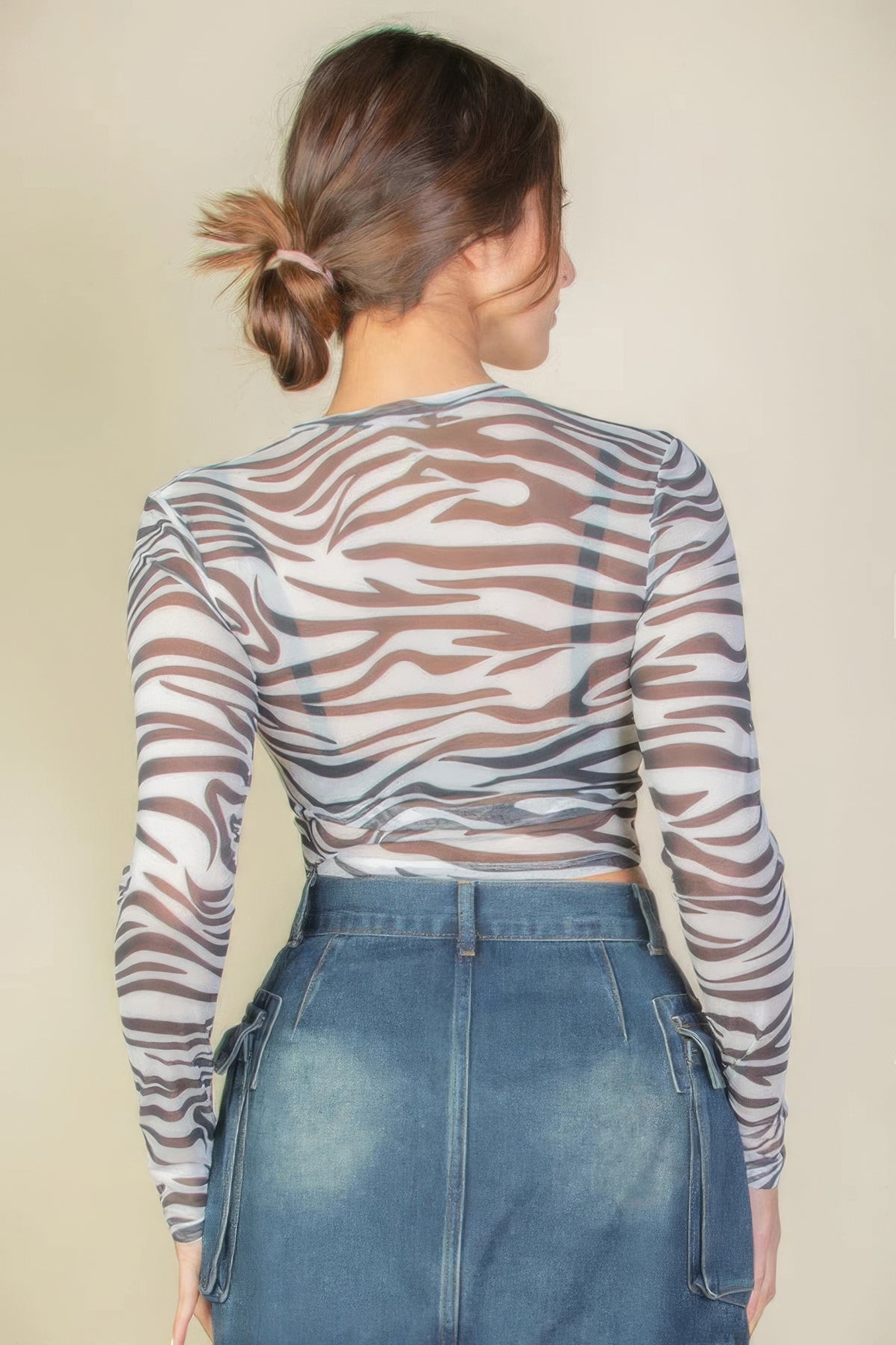 Samantha On Safari Polyester/Spandex Blend Zebra Print Sexy Sheer Mesh Top (Black)