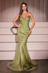 Ladivine CC6018 Long Strapless Rhinestone Embellished Mermaid Gown