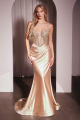 Ladivine CC8879 Dress Crystal & Satin Fitted Gown