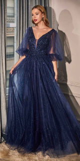 Cinderella Divine CD0182 Glitter Tulle A-Line Formal Dress