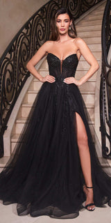 Ladivine CD0230 Long Strapless Layered Tulle Leg Slit Ballgown