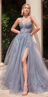 Ladivine CD0230W Long Strapless Layered Tulle Bridal Gown