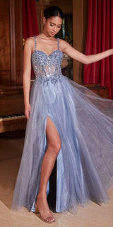Ladivine CD0234 Long Lace and Tulle A-Line Ball Gown