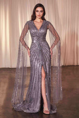 Ladivine CD0239 Long Sleeve Fully Beaded Sheath Gown