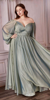 Cinderella Divine CD243C Long Sleeve A-Line Chiffon Dress
