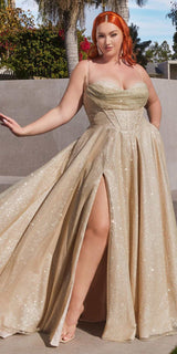 Ladivine CD252 Floor Length Lace Up Glitter A-Line Ball Gown